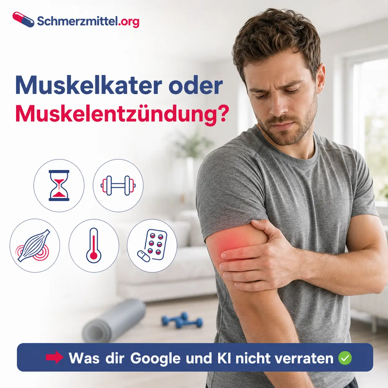 Muskelentzündung oder Muskelkater bei einem Mann, der nach dem Training seinen Oberarm hält